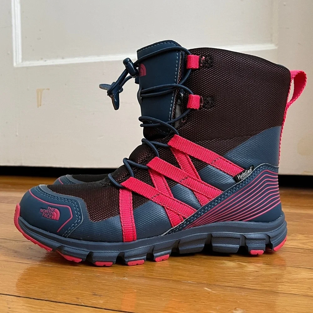 The North Face Girls Size 2 Big Kid HydroSeal Waterproof Winter Boots Blue Pink